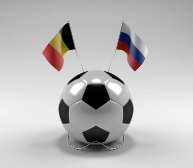 Belçika - Rusya Futbol Bayrakları, Beyaz Arkaplan - 3D Render