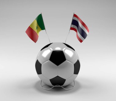 Senegal - Tayland Futbol Bayrakları, Beyaz Arkaplan - 3D Render