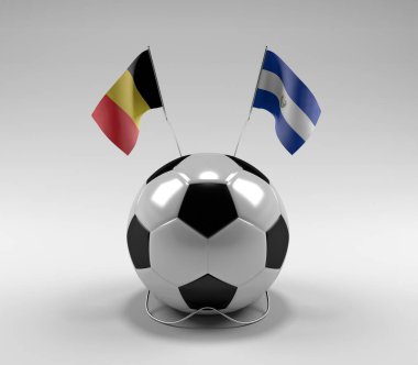 Belçika - El-Salvador Futbol Bayrakları, Beyaz Arkaplan - 3D Render