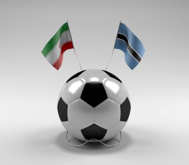 İran - Botswana Futbol Bayrakları, Beyaz Arkaplan - 3D Render