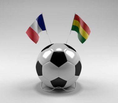 Fransa - Bolivya Futbol Bayrakları, Beyaz Arkaplan - 3D Render