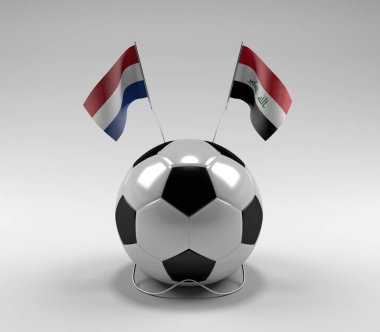 Hollanda - Irak Futbol Bayrakları, Beyaz Arkaplan - 3D Yapılandırma