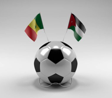 Senegal - Jordan Futbol Bayrakları, Beyaz Arkaplan - 3D Render