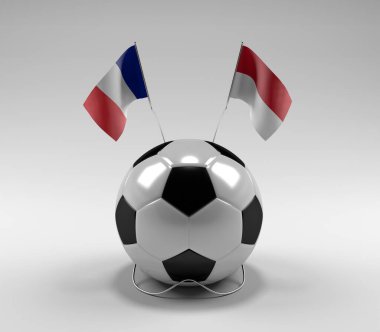 Fransa - Monako Futbol Bayrakları, Beyaz Arkaplan - 3D Render