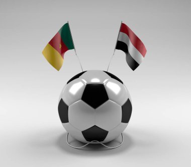 Kamerun - Yemen Futbol Bayrakları, Beyaz Arkaplan - 3D Render