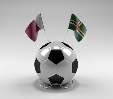 Katar - Dominica Futbol Bayrakları, Beyaz Arkaplan - 3D Render