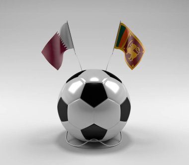 Katar - Sri-Lanka Futbol Bayrakları, Beyaz Arkaplan - 3D Render