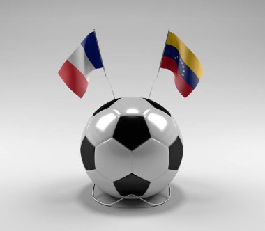 Fransa - Venezuela Futbol Bayrakları, Beyaz Arkaplan - 3D Render