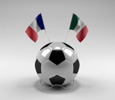 Fransa - Meksika Futbol Bayrakları, Beyaz Arkaplan - 3D Render