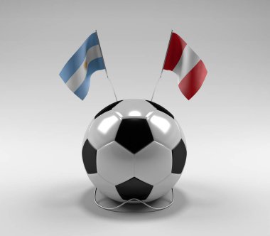 Arjantin - Peru Futbol Bayrakları, Beyaz Arkaplan - 3D Render
