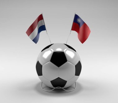 Hollanda - Tayvan Futbol Bayrakları, Beyaz Arkaplan - 3D Render