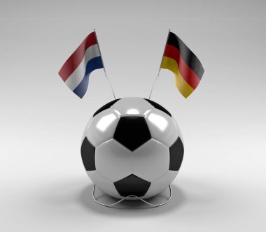 Hollanda - Almanya Futbol Bayrakları, Beyaz Arkaplan - 3D Render