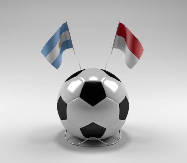 Arjantin - Monako Futbol Bayrakları, Beyaz Arkaplan - 3D Render