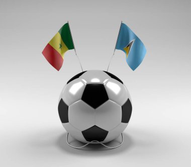 Senegal - Saint-Lucia Futbol Bayrakları, Beyaz Arkaplan - 3D Render
