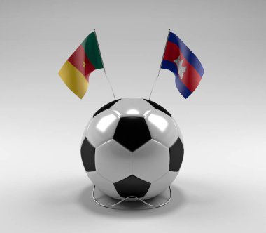 Kamerun - Kamboçya Futbol Bayrakları, Beyaz Arkaplan - 3D Render