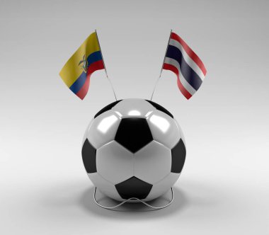 Ekvador - Tayland Futbol Bayrakları, Beyaz Arkaplan - 3D Render