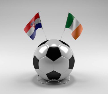 Hırvatistan - İrlanda Futbol Bayrakları, Beyaz Arkaplan - 3D Hazırlama