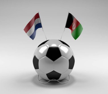 Hollanda - Afganistan Futbol Bayrakları, Beyaz Arkaplan - 3D Render