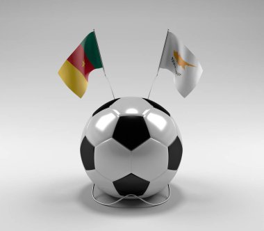 Kamerun - Kıbrıs Futbol Bayrakları, Beyaz Arkaplan - 3D Görüntü