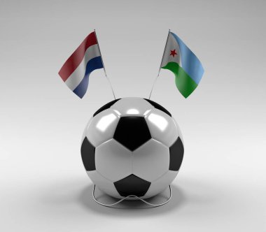 Hollanda - Cibuti Futbol Bayrakları, Beyaz Arkaplan - 3D Render