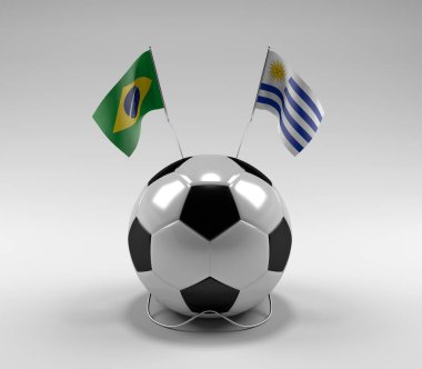 Brezilya - Uruguay Futbol Bayrakları, Beyaz Arkaplan - 3D Render