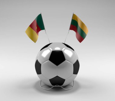 Kamerun - Litvanya Futbol Bayrakları, Beyaz Arkaplan - 3D Render