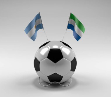 Arjantin - Sierra-Leone Futbol Bayrakları, Beyaz Arkaplan - 3D Render