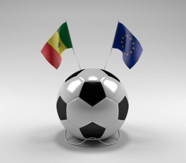 Senegal - Avrupa Birliği Futbol Bayrakları, Beyaz Arkaplan - 3D Render