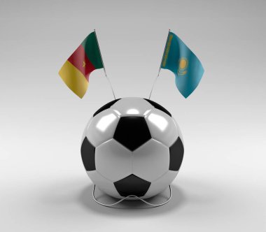 Kamerun - Kazakistan Futbol Bayrakları, Beyaz Arkaplan - 3D Render