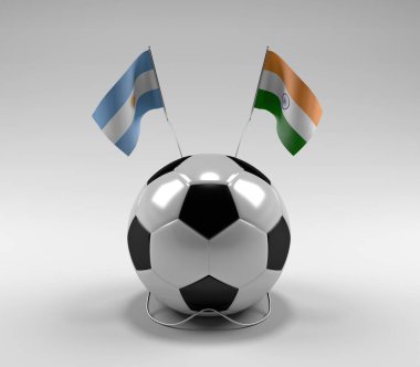 Arjantin - Hindistan Futbol Bayrakları, Beyaz Arkaplan - 3D Render