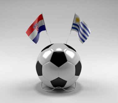 Hırvatistan - Uruguay Futbol Bayrakları, Beyaz Arkaplan - 3D Render