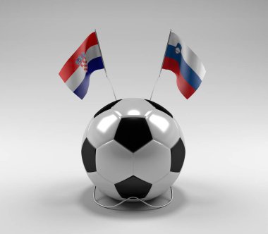 Hırvatistan - Slovenya Futbol Bayrakları, Beyaz Arkaplan - 3D Hazırlama
