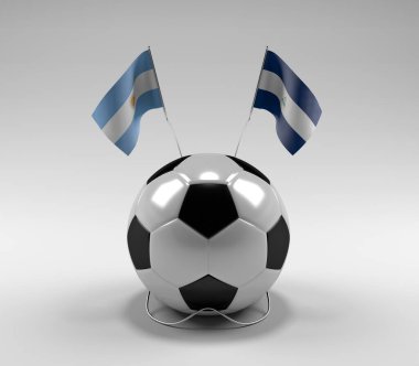 Arjantin - Nikaragua Futbol Bayrakları, Beyaz Arkaplan - 3D Render