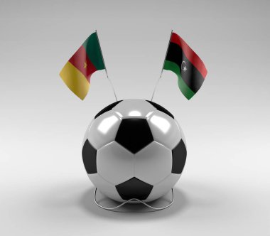 Kamerun - Libya Futbol Bayrakları, Beyaz Arkaplan - 3D Render