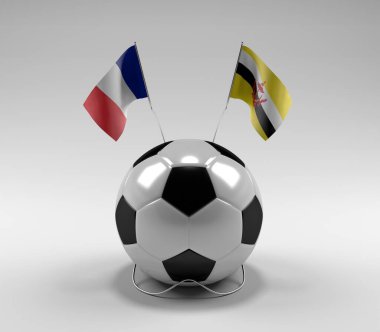 Fransa - Brunei Futbol Bayrakları, Beyaz Arkaplan - 3D Render