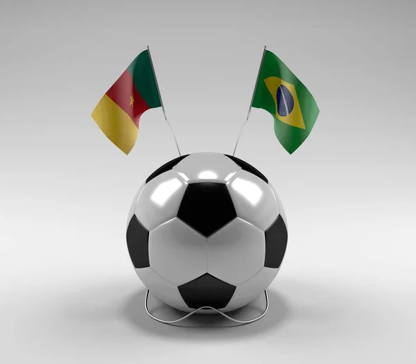 Kamerun Brasilien Fotbollsflaggor Vit Bakgrund Render — Stockfoto