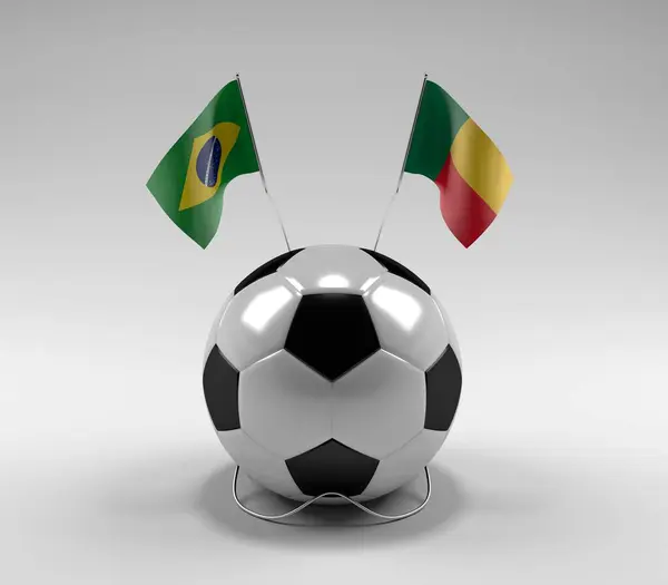 Brasilien Benin Fotbollsflaggor Vit Bakgrund Render — Stockfoto