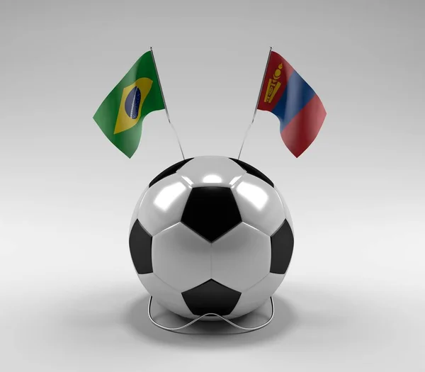 Brazilië Mongolië Voetbal Vlaggen Witte Achtergrond Render — Stockfoto