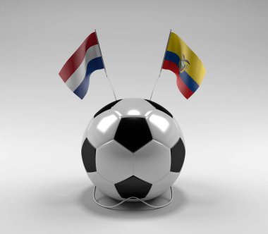 Hollanda - Ekvador Futbol Bayrakları, Beyaz Arkaplan - 3D Render