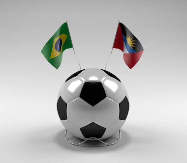 Brezilya - Antigua ve Barbuda Futbol Bayrakları, Beyaz Arkaplan - 3D Render