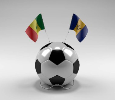 Senegal - Barbados Futbol Bayrakları, Beyaz Arkaplan - 3D Render