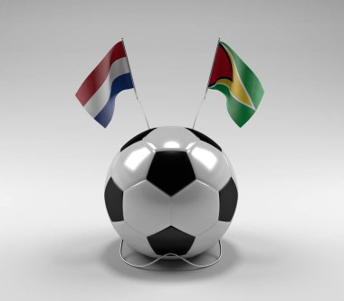Hollanda - Guyana Futbol Bayrakları, Beyaz Arkaplan - 3D Render