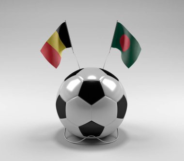 Belçika - Bangladeş Futbol Bayrakları, Beyaz Arkaplan - 3D Render