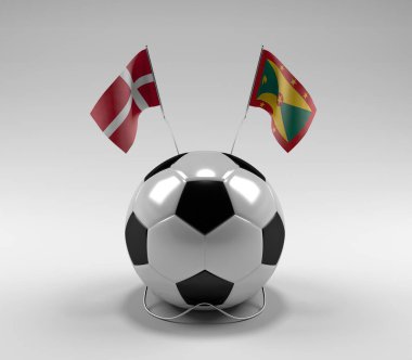 Danimarka - Grenada Futbol Bayrakları, Beyaz Arkaplan - 3D Render