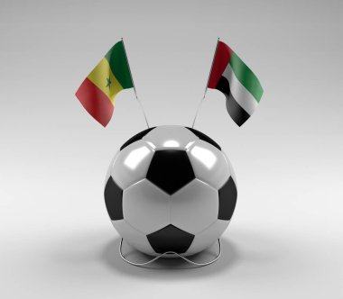 Senegal - Birleşik Arap-Emirlikleri Futbol Bayrakları, Beyaz Arkaplan - 3D Render