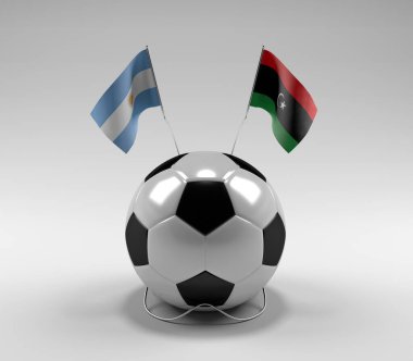 Arjantin - Libya Futbol Bayrakları, Beyaz Arkaplan - 3D Render