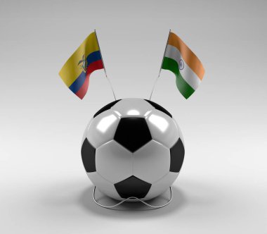 Ekvador - Hindistan Futbol Bayrakları, Beyaz Arkaplan - 3D Render