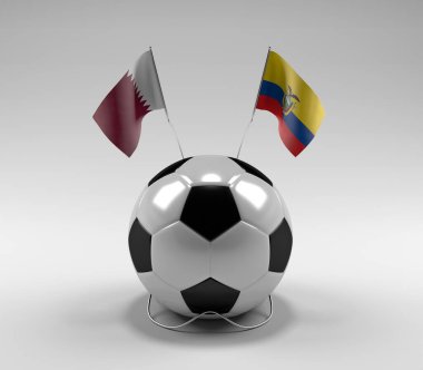 Katar - Ekvador Futbol Bayrakları, Beyaz Arkaplan - 3D Render