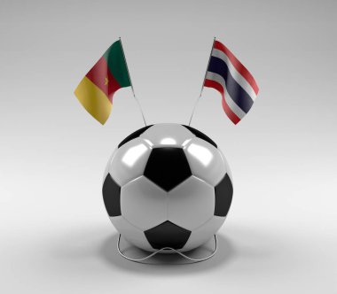 Kamerun - Tayland Futbol Bayrakları, Beyaz Arkaplan - 3D Render