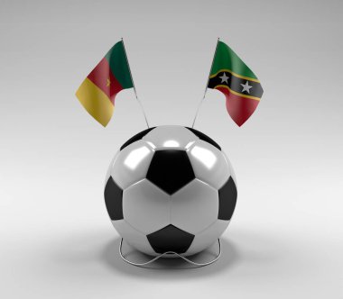 Kamerun - Saint-Kitts-and-Nevis Futbol Bayrakları, Beyaz Arkaplan - 3D Render